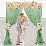 FUHSY Sage Green Curtains Sheer Chiffon Backdrop Curtain 120 Inches Long Window Voile Curtains for Party Chiffon Drapes for Backrop Wedding Arch Drape for Birthday Stage Decorations 28'x120' 2 Panels