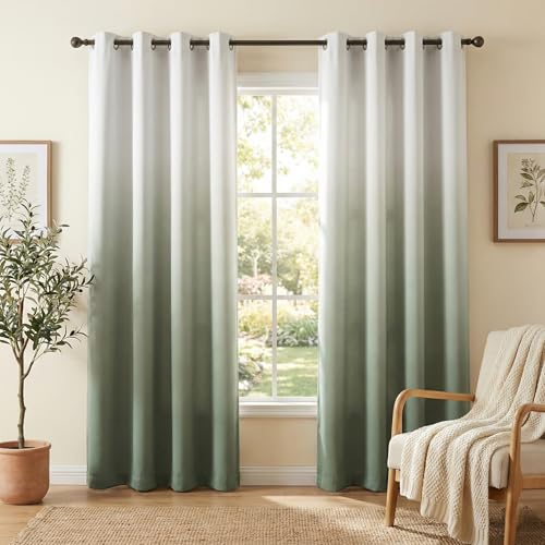 NICETOWN Nursery Curtains for Kids Bedroom, Ombre Blackout Curtains 84 inches Long for Living Room Thermal Insulated Grommet Sliding Door Window Drapes, 1 Pair, Sage Green, 52W x 84L