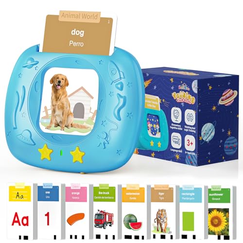 Image of HOMESTEC Toddlers Bilingual Spanish & English Talking Flash Cards, Blue | 288 Sight Words, Speech Therapy Toys, 3 4 5 6 Years Old Boys and Girls, Learning Educational Kids Gifts
