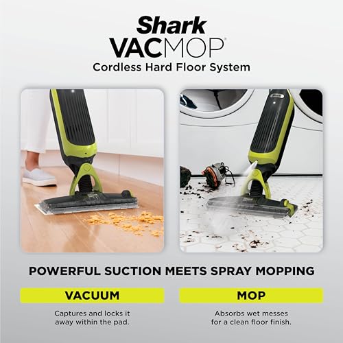 Image of Shark VACMOP Cordless Hard Floor Cleaner, Vacuum and Spray Mop, Powerful Suction, Lightweight, Includes 2 Disposable Pads, 12oz Multi-Surface Cleaning Solution, Gray, VM180