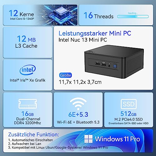 Intel NUC 13 Pro Mini PC Core i5-1340P |12 Kerne 16 Threads NUC13ANHi5 Mini Desktop Computer| 16GB RAM 512GB SSD| Windows 11 Pro Desktop Computer| 4K/8K UHD| HDMI| 2 x Thunderbolt 4| WiFi 6E| BT5.3 – Bild 3