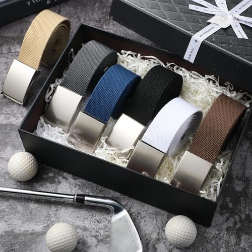Geyoga 6 Pack Golf Belts for Men Men's Golf Web Belt Nylon Web Belt Size up to 55" Adjustable Solid Nylon Belt4
