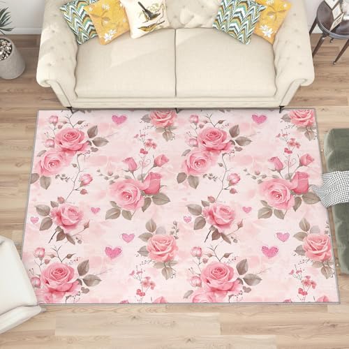 Tapete Floral 3x5 Soft Antideslizante Lavable Rosado miniatura 2