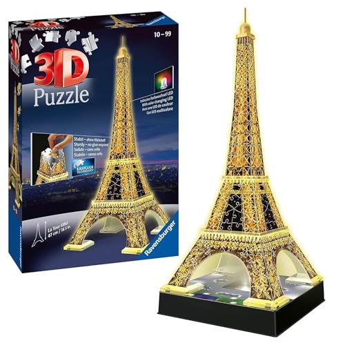 Ravensburger - Puzzle 3D Adultos Torre Eiffel Luz Nocturna | Puzzles 3D para Adultos Y Niños De 10 Años O Más | Maquetas para Montar De 226 Piezas