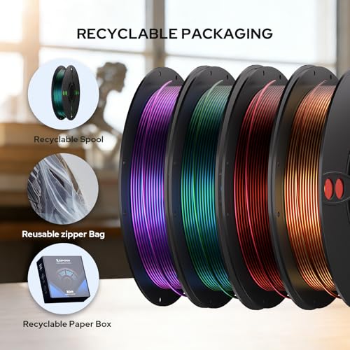 Image of 1.75 PLA Filament Bundle, Silk PLA Dual Color Coextrusion Filament, 3D Printer Filament Bundle, Accuracy+ /- 0.02mm for Most FDM 3D Printers, 4 Spools 250g Each(2.2lbs)