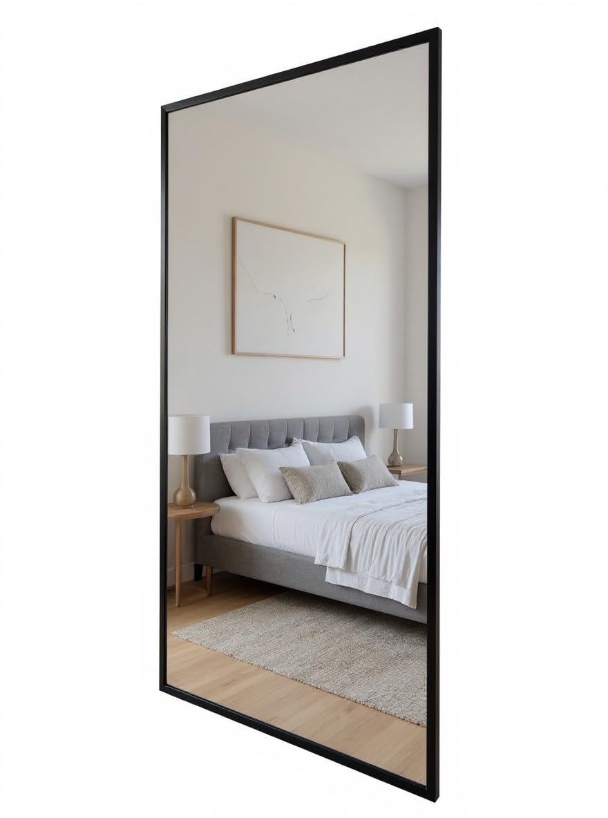 Espejo de pared rectangular con marco negro