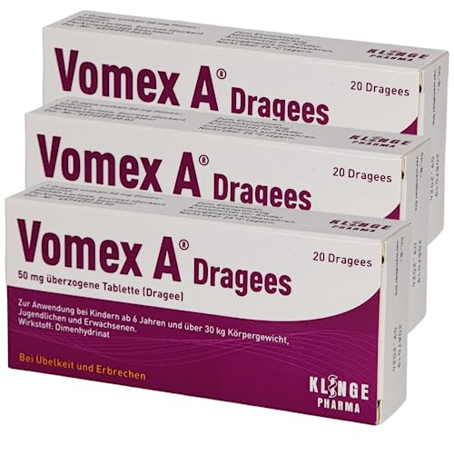 Vomex A - Linderung bei Übelkeit und Erbrechen | Sparset mit 3x 20 Dragees I Langanhaltender Schutz für Kinder ab 6 Jahren und Erwachsene I mit give-away von Pharma Perle