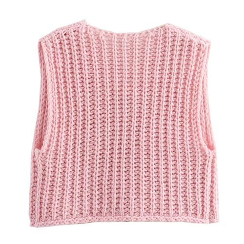 Image of Hixiaohe Womens Crochet Chunky Knit Top Sleeveless Button Down Crop Tops Trendy Cardigan Sweater Vest for Women with Pockets