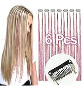 Hair Tinsel Clip In Pink Tinsel Hair Extensions 6Pcs Fairy Hair Tinsel Glitter Hair Sparkle Stran...
