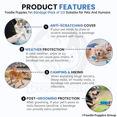 Image of Foodie Puppies 4-Inch Self-Adhesive Kinesiology Pet Bandages - (12 Rolls, Large, 1.8M Each) | Waterproof, Elastic, Breathable Wrap for Dogs, Cats, and Humans | Wound Care, First Aid, Injury Recovery