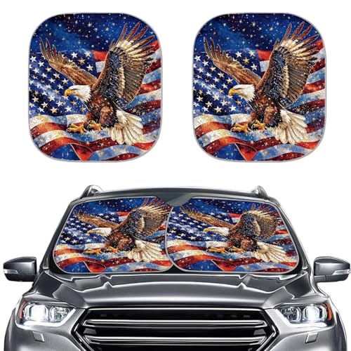 Image of Patriotic Eagle Car Windshield Sun Shade Foldable 2pcsWindshield Sunshade Car Front Window Sunshade Universal Vehicle Interior Accessories Fit for Most Cars, 28.5 inchx25.5 inch