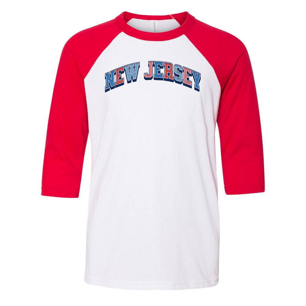 USA New Jersey Kids Three-Quarter Raglan Sleeve Baseball Shirt Youth Large White/Red