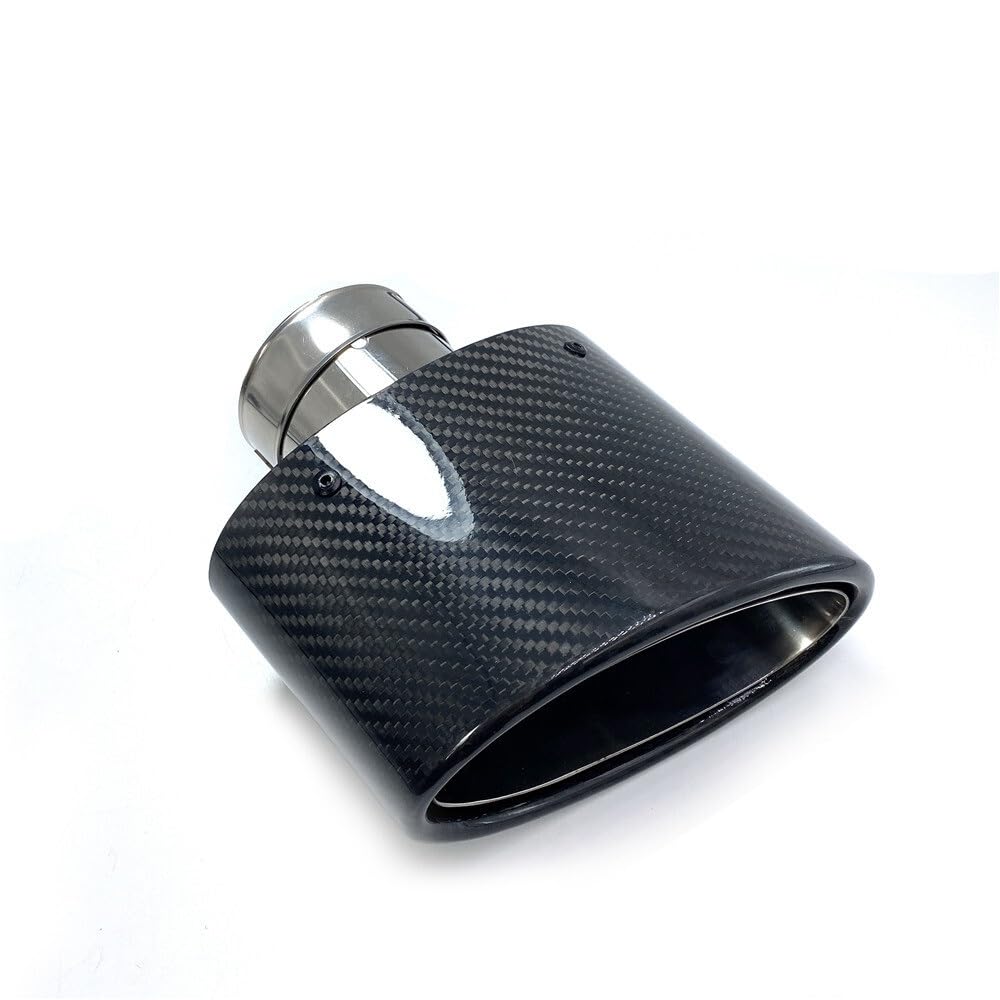 Cola De Escape Coche Punta de silenciador coche fibra carbono brillante, decoración boquilla tubo escape, ovalada plateada Universal, inclinación 150mm, izquierda y derecha(ID 48mm-OD 150mm)