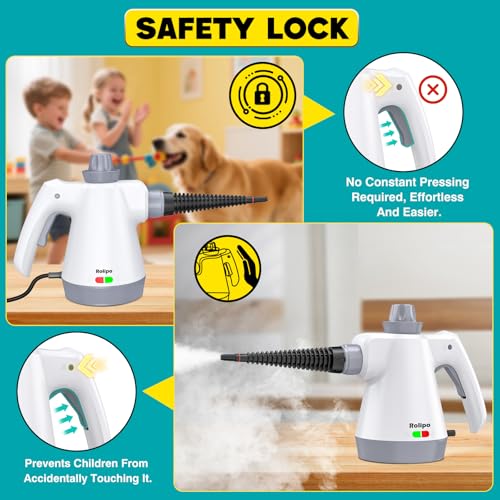 Rolipo Handheld Steam Cleaner, Portable Steam Cleaners, Pressurized with 12 pcs Accessories and Safety Lock, Multifunctional Hand Held Steam Cleaner for Cleaning Kitchen Bathroom Grout Windows Grease - Image 5