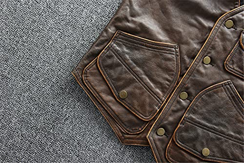 Veste de motard sans manches en cuir véritable marron pour rouler sans gêne L
