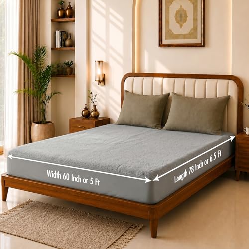 Image of Glassiano Cotton Feel Terry Ultra Soft Waterproof Mattress Protector | Breathable - Hypoallergenic Mattresses Cover with Elastic Strap for Queen Bed (78x60 inch|6.5x5 feet, Grey - Pack of 1)