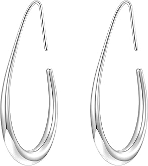 Lightweight Teardrop Hoop Earrings for Women - 14k Gold/White Gold Plated Large Oval Pull Through Hoop Earrings High Polished Statement Jewelry Gift for Women Teen Girls