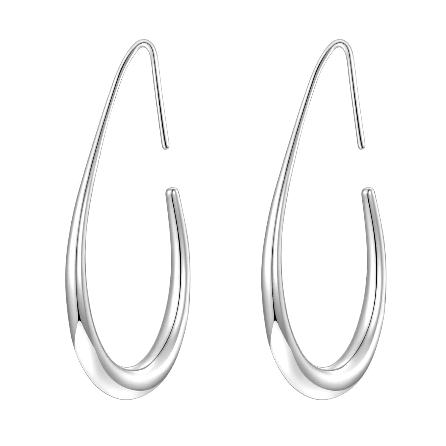 Lightweight Teardrop Hoop Earrings for Women - 14k Gold/White Gold Plated Large Oval Pull Through Hoop Earrings High Polished Statement Jewelry Gift for Women