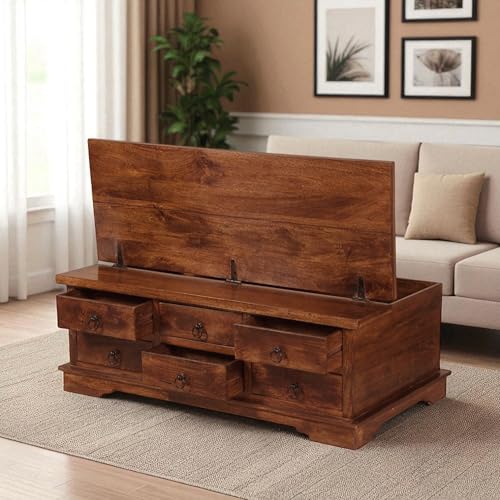 Image of The Attic Leamington Coffee Table, Coffee Table for Living Room, Solid Wood Centre Table, Honey Matte Finish