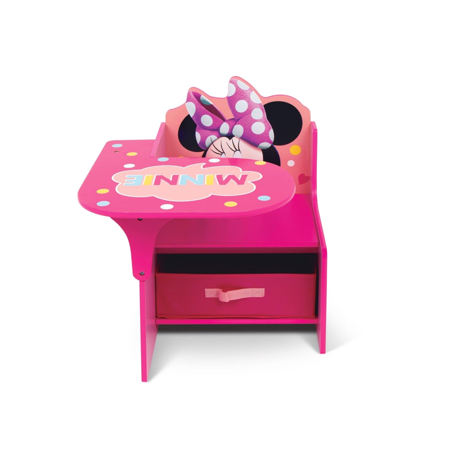ARDITEX - Silla-Pupitre Infantil de Madera con contenedor Textil de Minnie Mouse de Disney - 62x30x60cm - Color Rosa - Ideal para Manualidades, estudiar o Jugar.