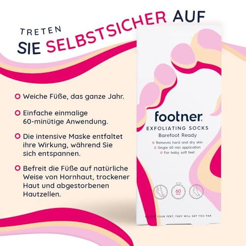 Footner Fußmaske - Fußpeelingsocken Maske für raue Haut - Hornhaut Socken für glatte und weiche Füße - Entfernung von rauer Haut in einer einzigen 60-minütigen Anwendung - Für babyweiche Füße