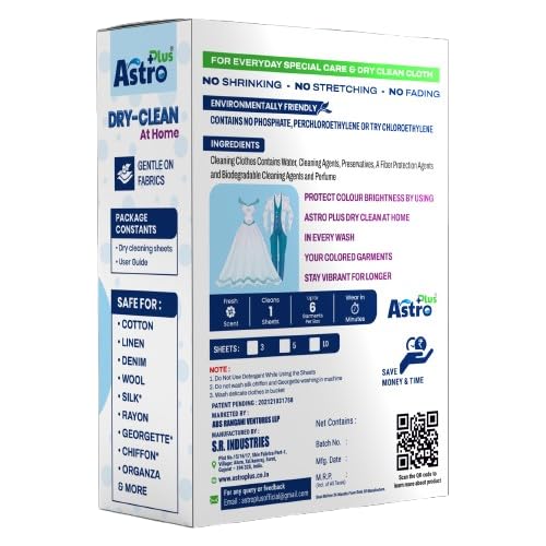 Image of Astro Plus+ Dry Clean At-Home Liquid Detergent Cleaning Sheets | Ultimate Protection For Silk Saree and Chiffon, Cotton, Georgette, Linen, Woolen | Pack of 3 Sheet | Gentle Wash For Delicate Fabrics