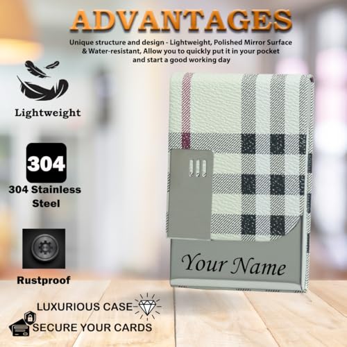 Image of Engraved Your Name Customized On Vertical Card Holder -Luxurious Unisex Design-RFID Blocking Stainless Steel 1 x 10 x 6 cm for Credit|Debit|ATM|Business Visiting Corporate Gift (White-PTI)