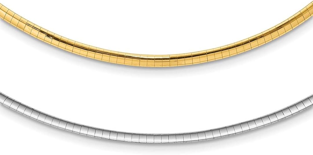 14k Two Tone Yellow Gold Reversible 3mm Omega Extender Chain Necklace