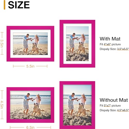decorUhome 5x7 Picture Frame, Display Pictures 4x6 with Mat or 5x7 without Mat, Wall & Tabletop Display Photo Frame, Magenta, 1 Pack