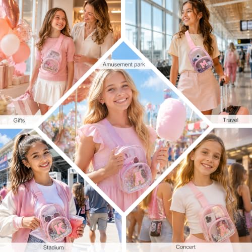Image of Birthday Gifts for for Girls Women- Small Initial Sling Bag Cross Body Bag Fanny Pack for Girls Pink Clear L