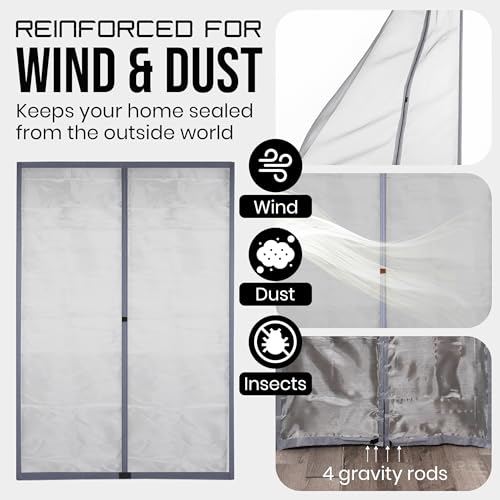 Image of Privacy Magnetic Screen Door 36x82 in - Heavy Duty Grey Mesh with Magnets | Sun-activated coating blocks daytime views, windproof edge seals, quick, tool-free hook and loop tape installation