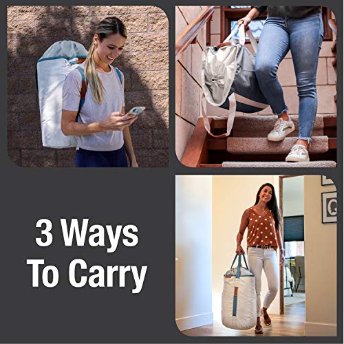 CleverMade Backpack Laundry Duffle Bag Tote with Comfortable Shoulder Straps and Durable Handles - Extra Large Capacity Polyester Clothes Hamper with Drawstring Top Closure Lid, Cream