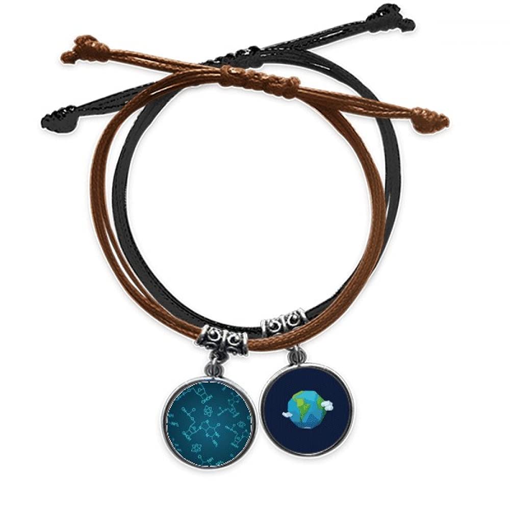 Pulsera de estructura molecular azul con cuerda de cuero ajustable 3