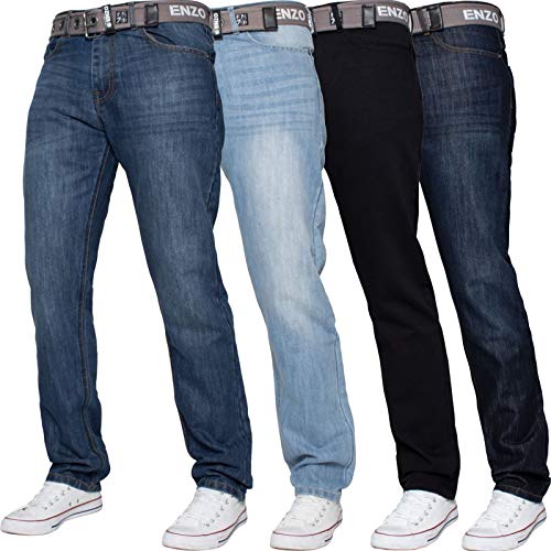 Enzo Jeans para hombre de corte regular pantalones vaqueros grandes y altos todos los tamaños de cintura Azul añil 44W x 32L