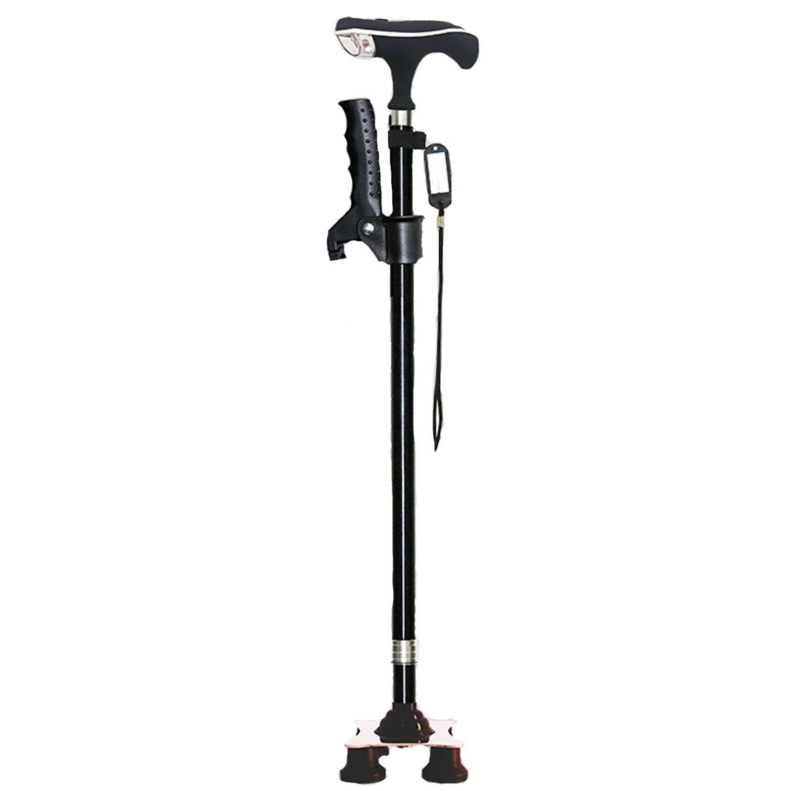 Bastón de Paseo Bastones para Mayores Canera portátil para caminar con DIRIGIÓ Luz para hombres y mujeres, mango de agarre ergonómico ajustable Nonslip Four DRONG Ancianos caminatas, cojinete de carga
