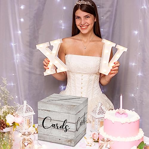Image of AWSICE Wood Pattern Card Box for Party, Wedding Card Boxes for Reception | 1 Pack Rustic Card Box for Graduation Party Wedding Baby Shower Birthday, 8x8x8 Inches