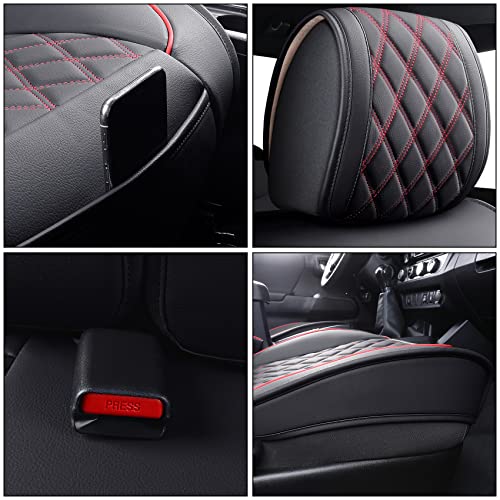 Image of Aierxuan Toyota Tacoma Seat Covers Waterproof Leather Full Set (Black-Red)
