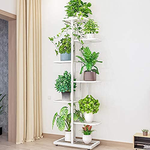 LZYMSZ 7 Tier 8 Potted Flowers Shelf, Plant Stand Rack Holder, Metal Planter Display Shelving Organizer for Indoor and Outdoor Balcony Garden(White)