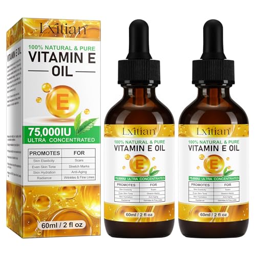 Vitamin E Oil for Skin,75.000 UI de aceite puro de vitamina E para la cara, el cabello,Uñas y cuerpos que aprietan la piel gorda,Reduzca las líneas finas y las cicatrices,No OGM