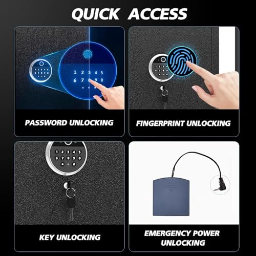 Biometric Home Gun Safe, Large Capacity with 3 Pouches & Quick-Access Lock (57"H 14"W 12"D)