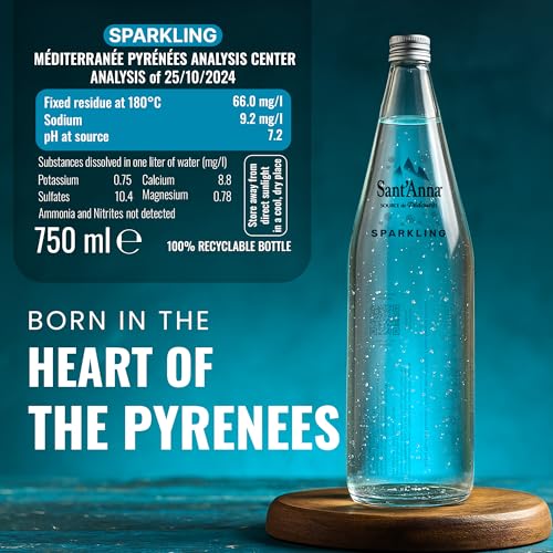 Image of Sant'Anna Sparkling Natural Mineral Water, 25.4 Fl Oz (6-Pack) | Pure French Pyrenees Mountain-Fresh Drinking Water | Natural Functional Drink | Sodium-Free Mineral in Glass Bottles