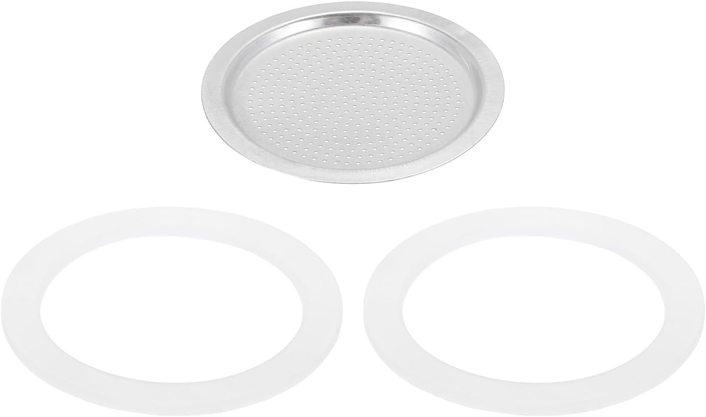 MECCANIXITY Stovetop Espresso Maker Replacement Aluminium Coffee Pot Parts with 1pcs Filter and 2pcs Silicone Gasket Seals 64x53x3.4mm for 6-Cup Mocha Coffee Maker Pot(Silver)