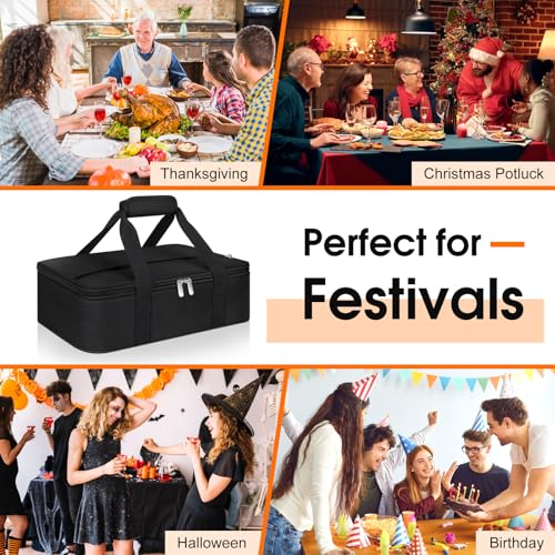 MIAOJIE Insulated Casserole Carrier, Portable Casserole Carrier for Hot or Cold Food Lunch Tote Warmer or Cooler Bag, Lasagna Lunch Bag for Potluck Parties- Fits 9" x 13" Baking Dish-Black