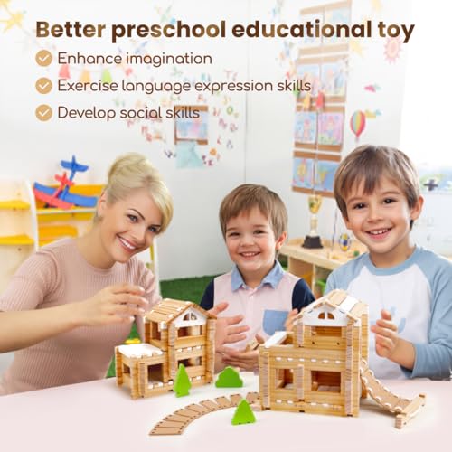Jovi-mindly＆Notchies 96 PCS Wooden Blocks Wooden Toys with Storage Bag, Preschool Learning Toys Wood Blocks Building for Kids Ages 4-8 Creative Construction Game,FSC Certified,Birthday Toys Gifts by Jovi-mindly - Image 6