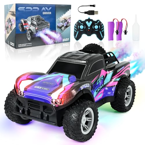 HERMORRYSS Carro Telecomandado, 1:16 Carro com Luzes de 7 Cores e Spray, 2,4 GHz Carro RC, Caminhão Monstro Telecomandado, Carro de Controle Remoto, Presentes de Natal e Aniversário para Crianças