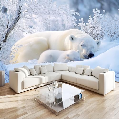 Générique 3D Papier Peint Animal Ours Polaire Papier Peint Panoramique Mural 250x175 cm Affiche Géante Décoration Pour Salon Chambre Chambre D'Enfant...