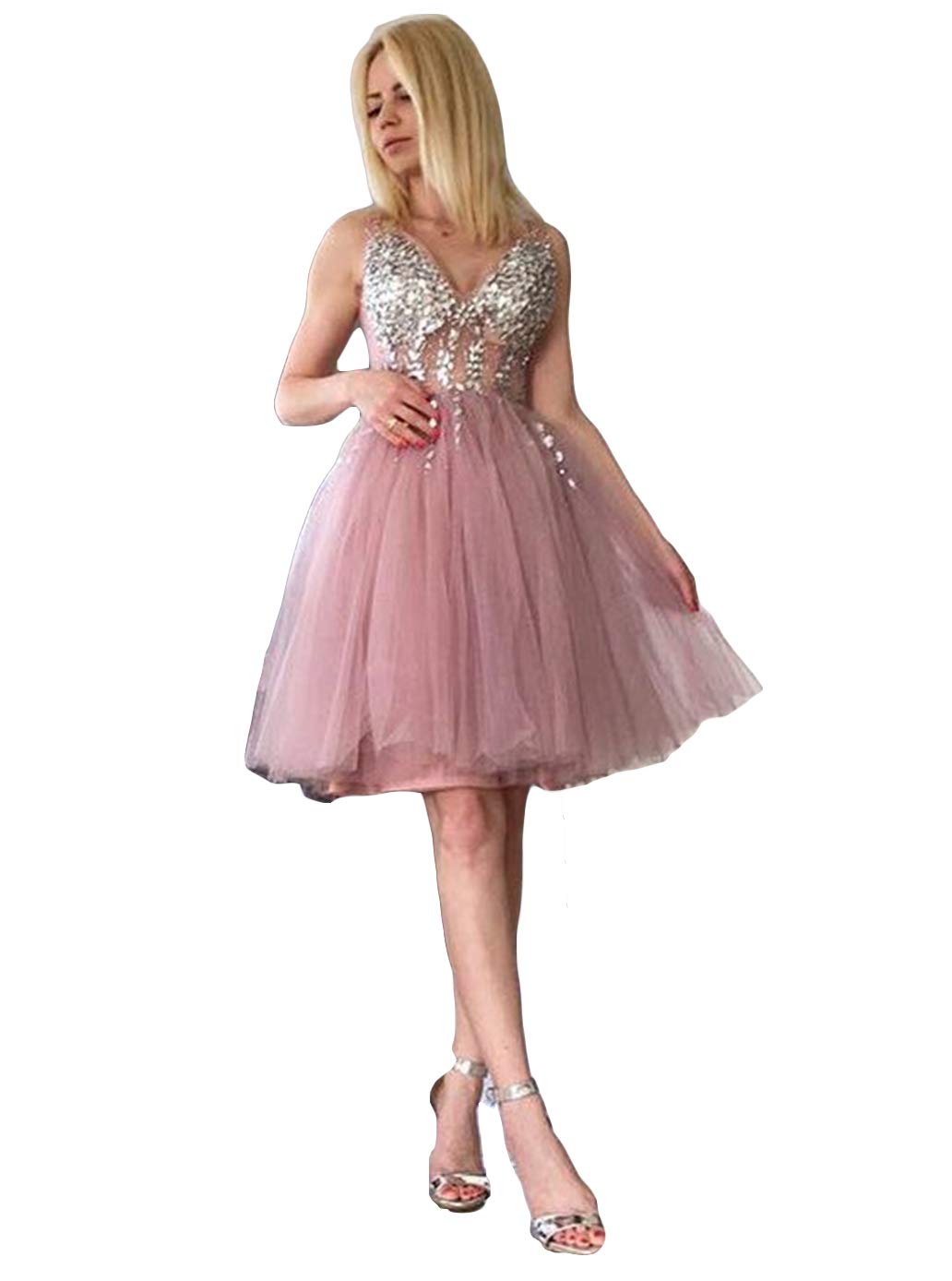 V-Neck Short Prom Dresses Open Back Tulle Elegant Short Beaded Formal Evening Dress Homecoming Dresses …