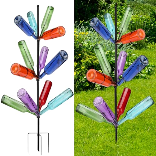 HEYTIMI 2 Pcs 12 Heavy Duty Metal Wine Bottle Tree Garden Outside 47 Inches Tall Decorative Colorful Glass Bottle Holders Artificial Rustproof Display Stand Garden Art for Lawn Yard Outdoor Decor