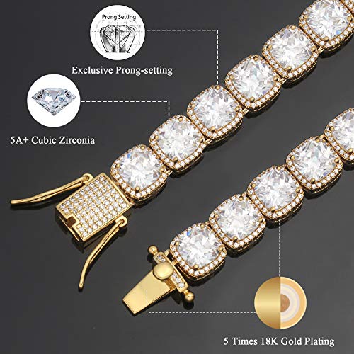 Tripod Jewelry Full Diamond Chain Tennis Necklace Gold, Mens Hip Hop Iced Out Link With Fully Iced Clasp（18K Gold，22”） #TOP1
