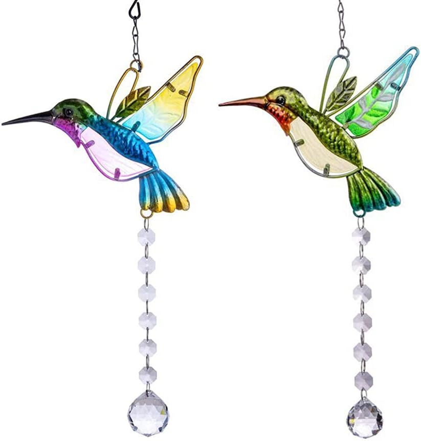 2 Pack Hummingbird Suncatcher with Clear Crystals Ball Prisms, Hanging